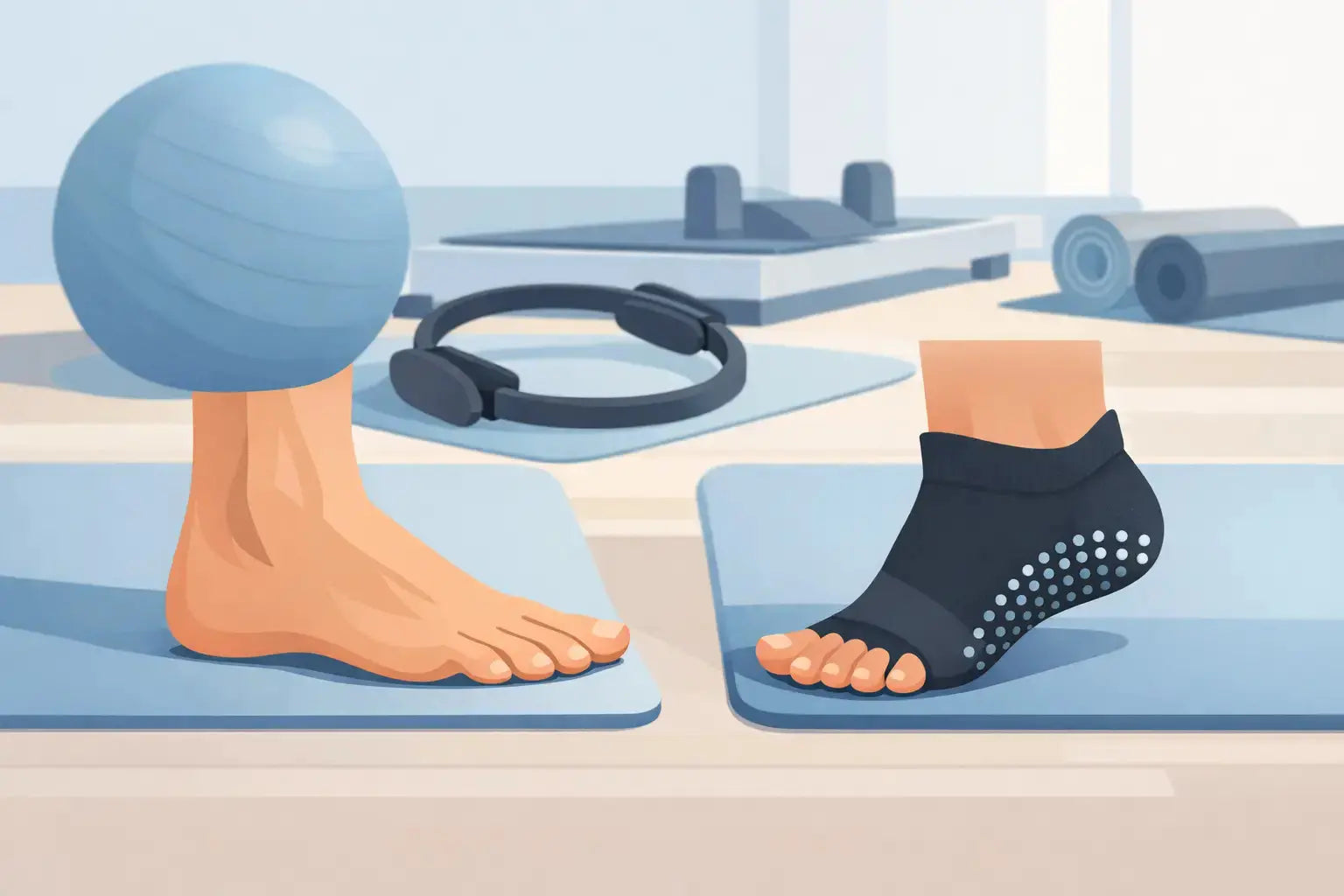 Blote voeten of grip sokken bij pilates?