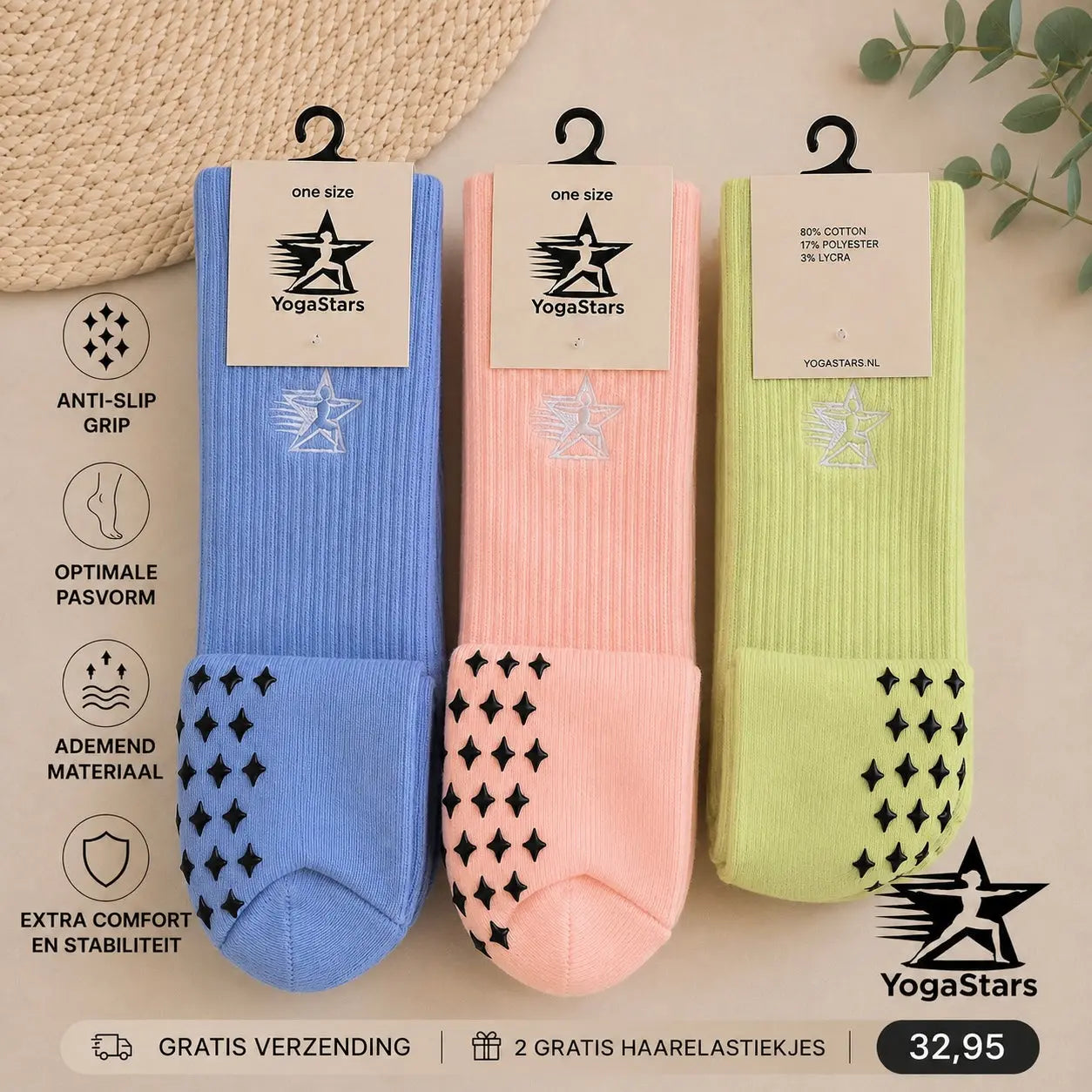 3-Pack Reformer Pilates Grip Sokken Summer Breeze Yogastars.nl