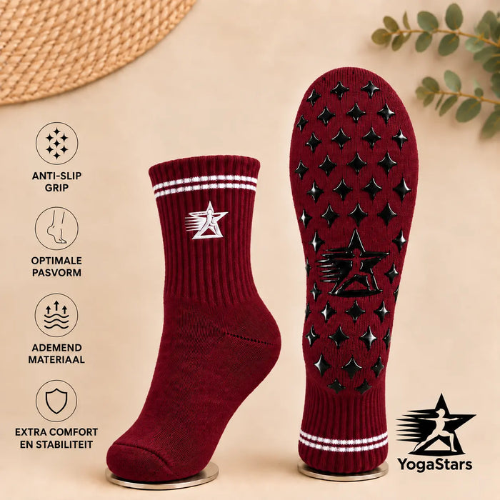 Reformer Pilates Grip Socks low neck Ruby red Yogastars.nl