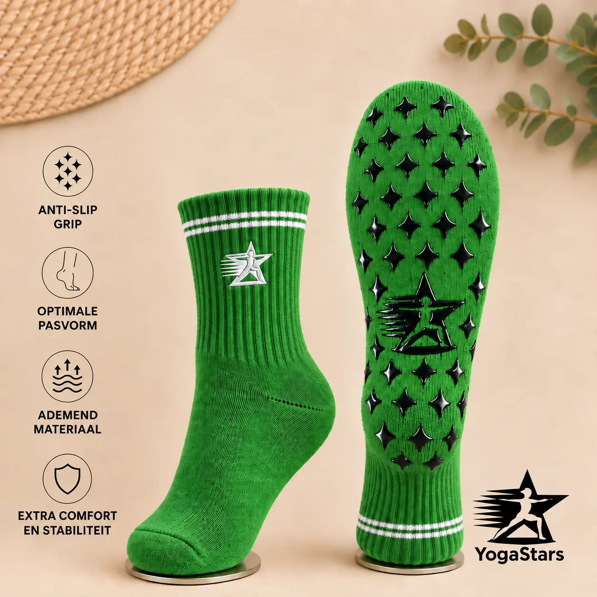 Reformer Pilates Grip Socks low neck Moss green Yogastars.nl