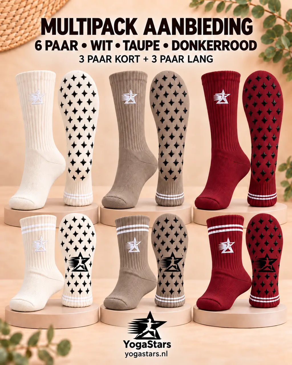 AUTUMN 6- packPack Reformer Pilates Grip Socks high 17cm and low neck 12cm Yogastars.nl