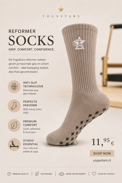 Reformer Pilates Grip Sok Truffel Taupe Yogastars.nl