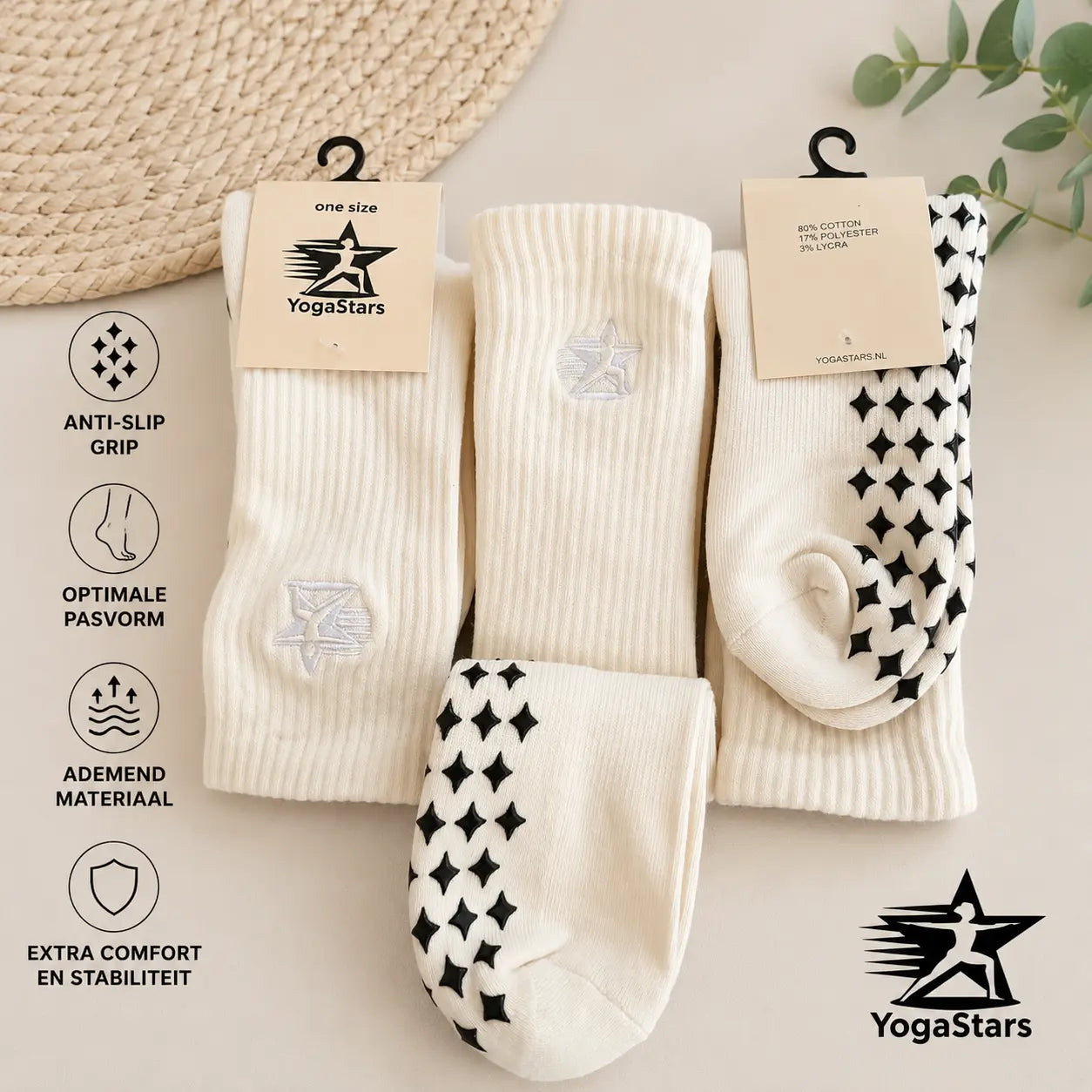 3-Pack Reformer Pilates Grip Sokken White House Yogastars.nl