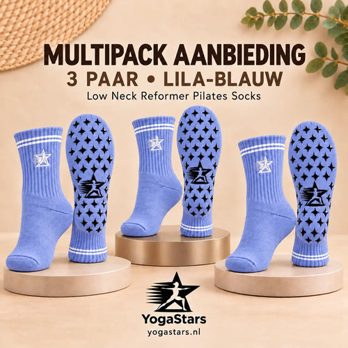 3-Pack Reformer Pilates Grip Socks low neck 12cm Blueberry mist Yogastars.nl