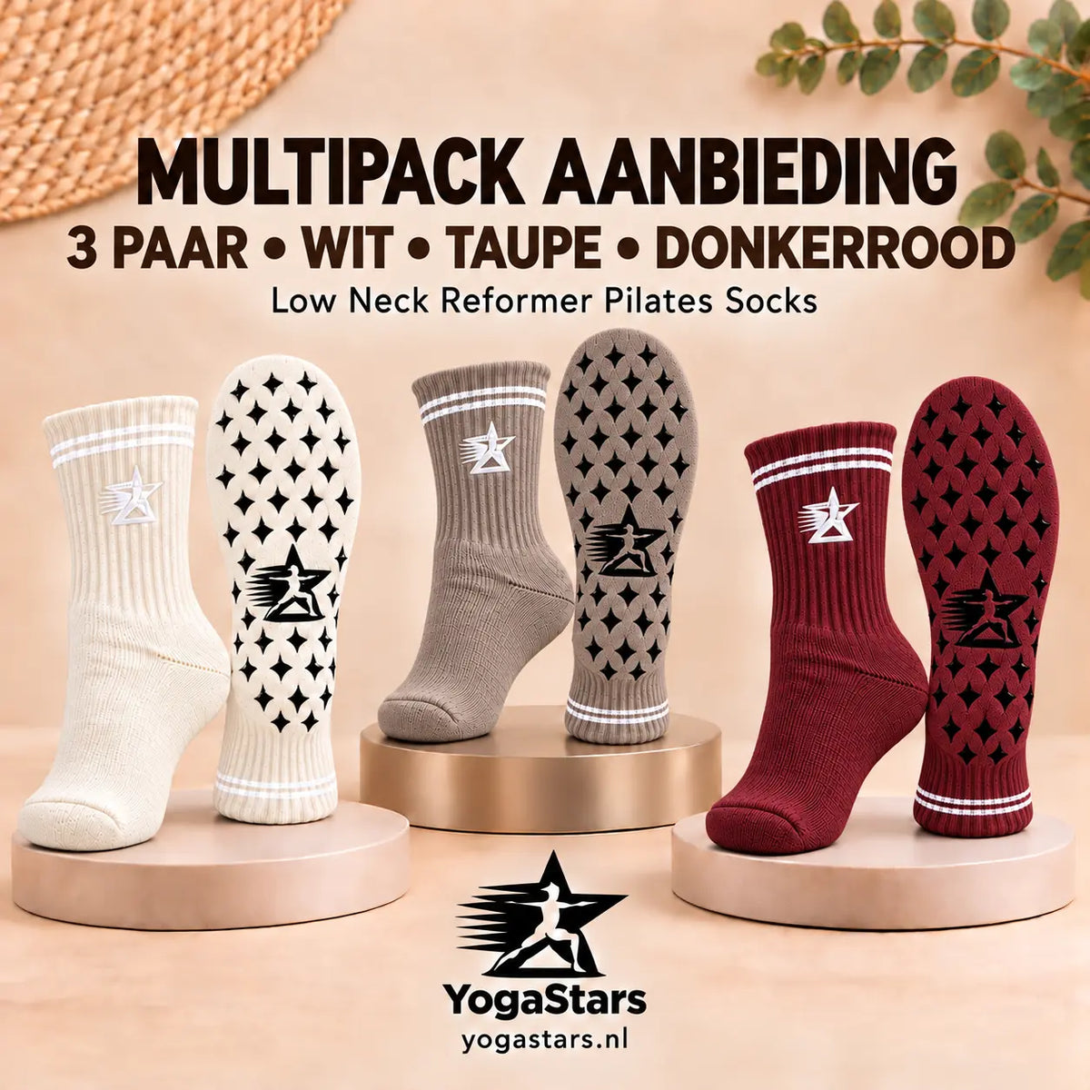 AUTUMN TRIO 3-Pack Reformer Pilates Grip Socks low neck 12cm Yogastars.nl