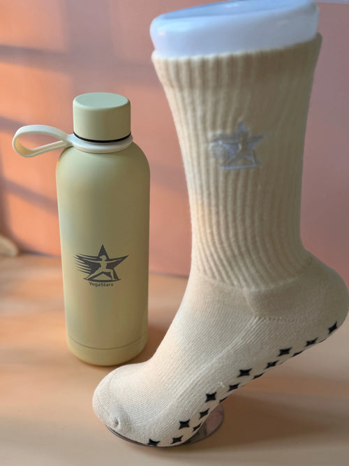 Reformer sok Ivory Biscuit  + soft metal drinkfles 500ml Yogastars.nl